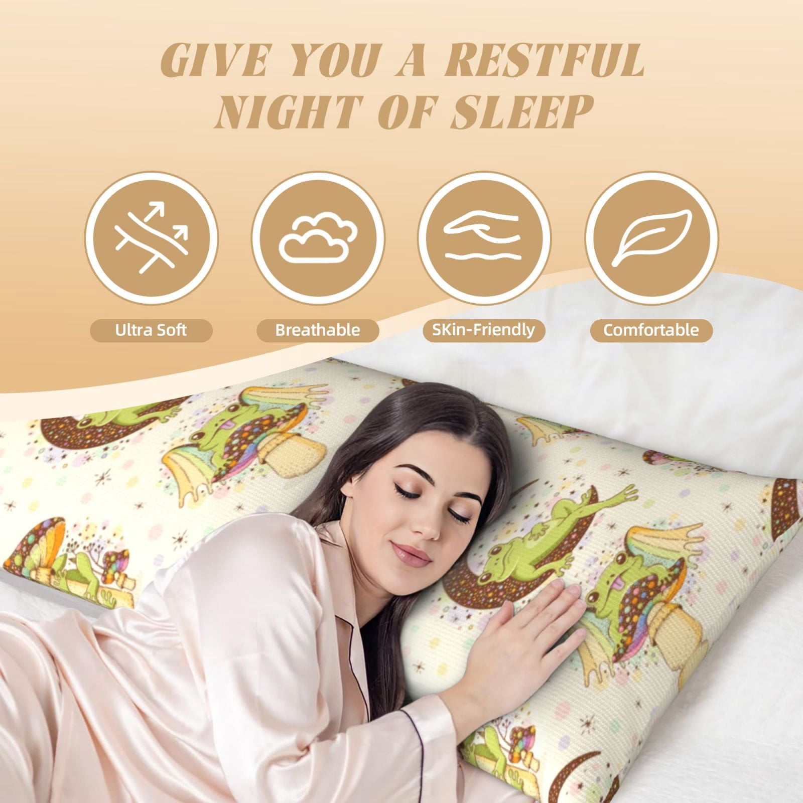 Naloa Frogs Super Soft 20x60 Body Pillow Case,Long Side Hidden Zipper（PILLOWS ARE NOT INCLUDED）
