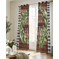 thumbnail image 5 of Farmhouse Green Garland Sheer Curtains 84 Inch Length 2 Panels Set for Living Room/Bedroom, Spring Black Plaid Wood Grain Kitchen Curtains Grommet Semi-Sheer Curtains Window Treatments 42"x84"x2, 5 of 7