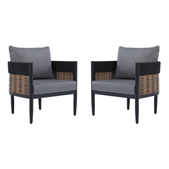 Safavieh Harrison Metal Outdoor Armchair - Set of 2, Black/Gray