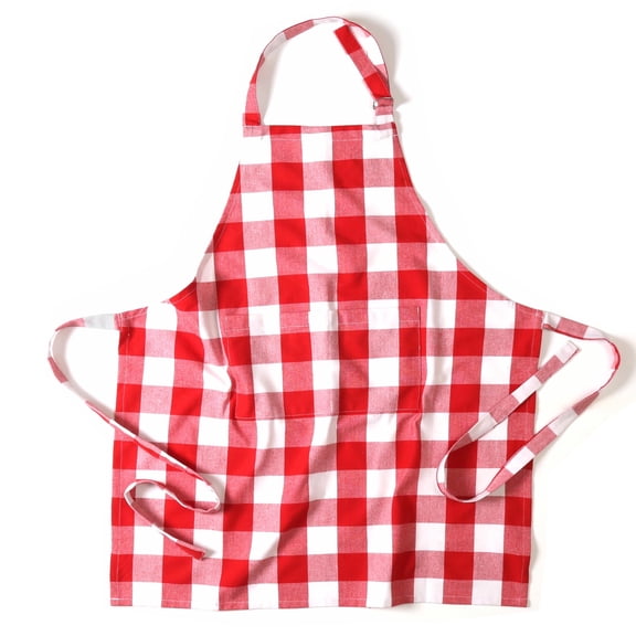 Softopia Cotton Buffalo Plaid Check 2 Pack Kitchen Aprons with Pocket 100% Cotton 27"x33" - Adjustable Neck Apron for Adults Cooking, Red White
