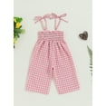 thumbnail image 4 of Suealasg Toddler Baby Girl Sleeveless Jumpsuit Plaid Print Tie Straps Overalls Romper Outfit 6M 1T 2T 3T 4T 5T Little Girls Summer Clothes, 4 of 7