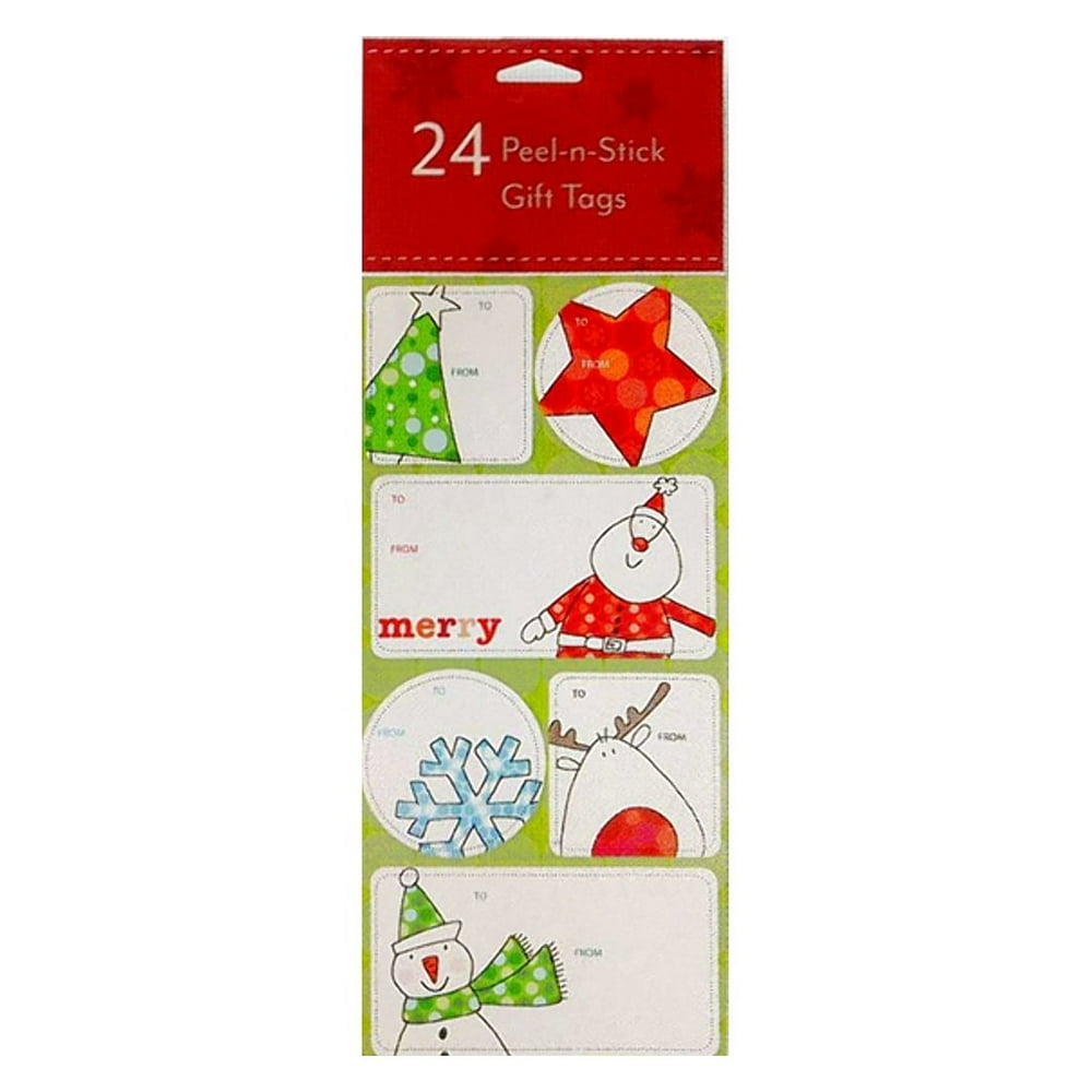 24 Christmas Gift Labels - Peel-n-Stick Holiday Gift Labels (Trees, Stars, Snowflakes & Santa ...