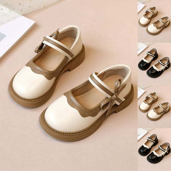 Miluxas Girls Classic Shoes Princess Dress Party Bowknot Velcro Leather Shoes School Uniform Shoes Black 2 M(36)