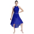 thumbnail image 2 of Xnihocha Costume de Danse Lyrique pour Femme, Robe Asymétrique Froncée avec Strass, Justaucorps à Jupe de Danse Moderne Bleu G, 2 of 7