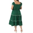 thumbnail image 3 of Agnes Orinda Women's Plus Size St. Patrick's Day Boho Dresses Sweetheart Neck Tiered Ruffled Short Sleeve Tiered Pom Pom Flowy Summer A-Line Midi Sundress 1X Dark Green, 3 of 6