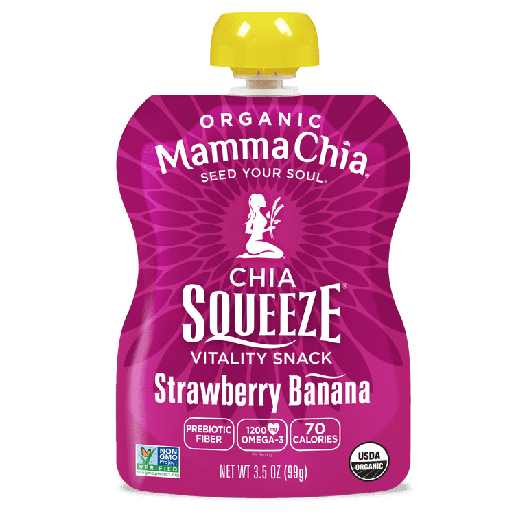 3 pack) Mamma Chia Squeeze Vitality Snack, Strawberry Banana, 3.5