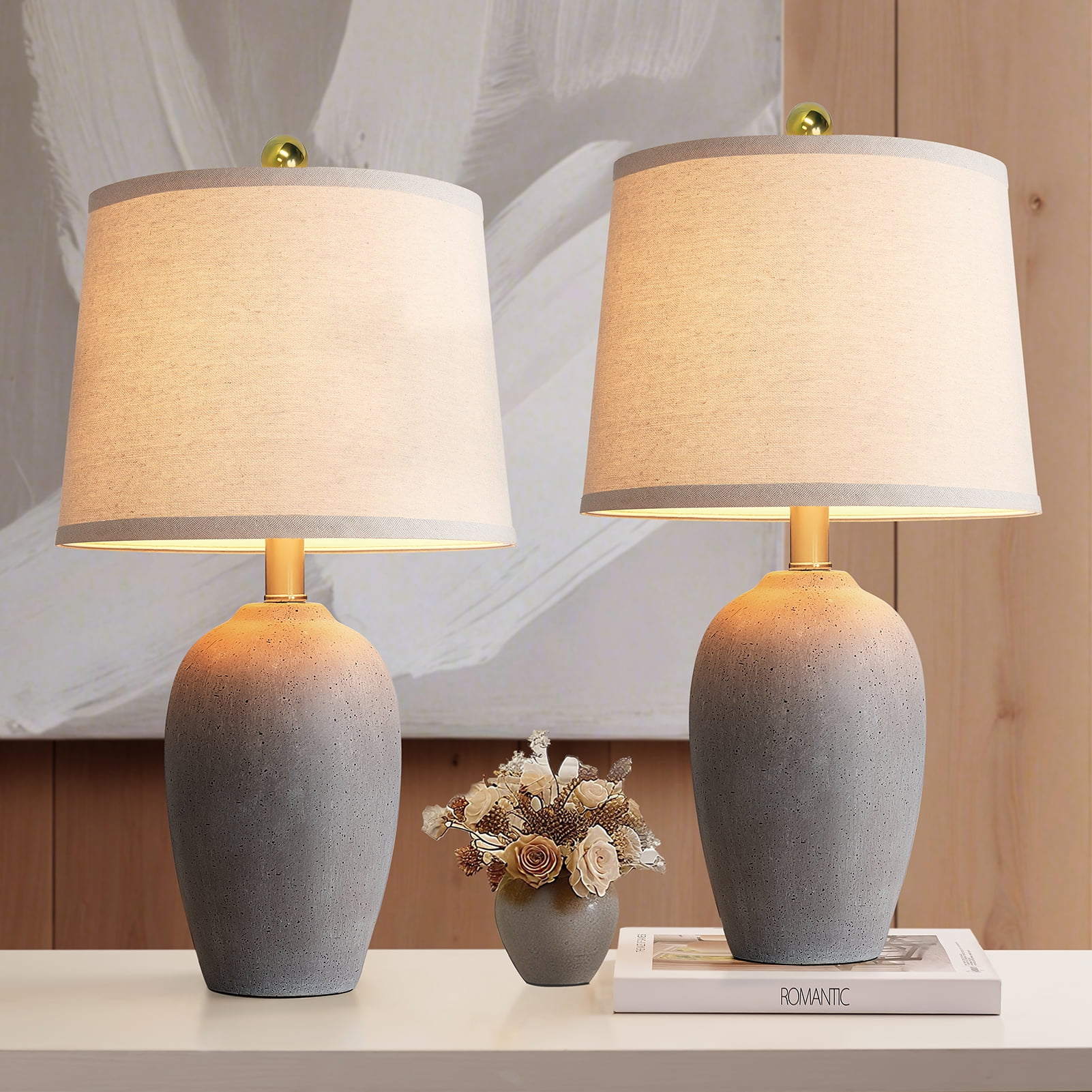 JUJUYUYOP 21"Ceramic Table Lamps Set of 2，Suitable for Living Rooms and Bedrooms, Modern Bedside Lamps with Bulbs Included