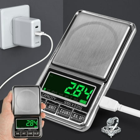EEEKit High Accuracy Mini Electronic Digital Pocket Scale Jewelry Diamond Gold Coin Calibration Weighing Balance Portable 500g/0.01g 1000g/0.1g  Kitchen Cooking Food Scale with Green LCD
