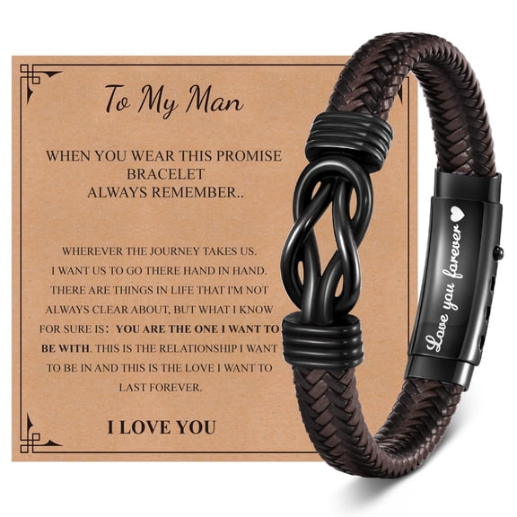 Gifts for Men Infinity Knot Braided Leather Bracelet, Love You Forever to My Man Bracelets, Birthday Christmas Valentine's Day Jewelry Gift for Husband Boyfriend Him