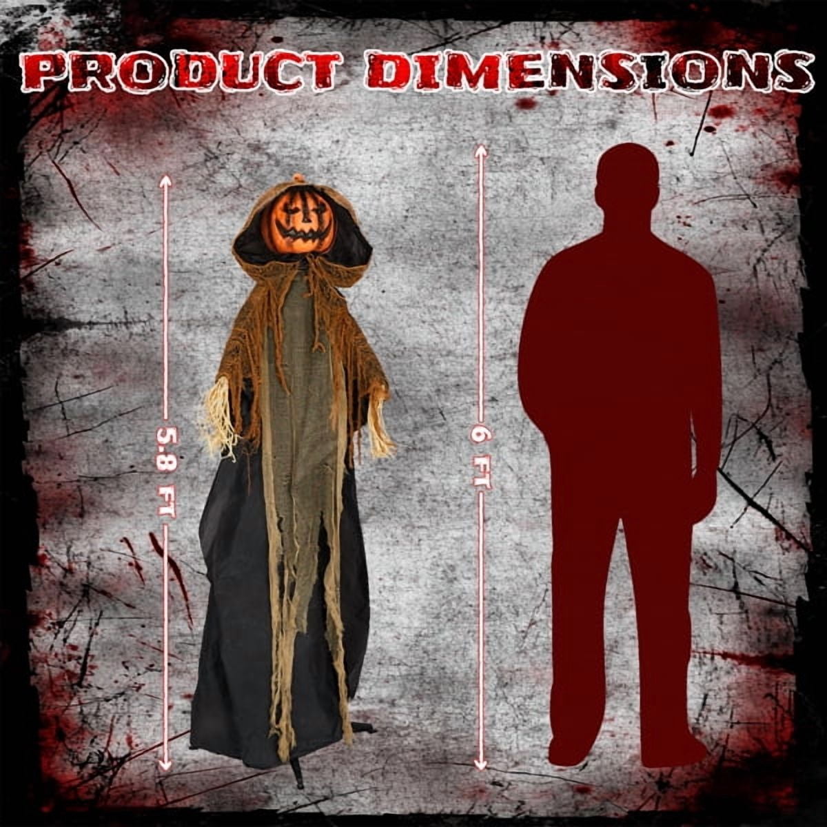 Alvantor Halloween Animated Decorations - 5.8 FT Sound-Activated Animatronic Pumpkin Ghost with Moving Head and Hands, Red LED Eyes