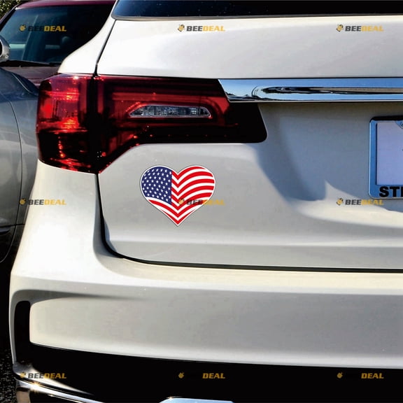 American Flag Love Heart Car Magnet Magnetic Sticker Decal - 2 Pack Reflective 4" - for Truck Door Fridge Reusable Waterproof