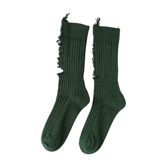 Sales Today Women Casual Crew Socks Under $2 GIJNRIUIUA Blackish Green Crew Socks Socks Women Beggar Shabby Ripped Hole Socks Ribbed Knit Fluorescent Solid Color Skateboard Tube Hosiery Ankle Socks