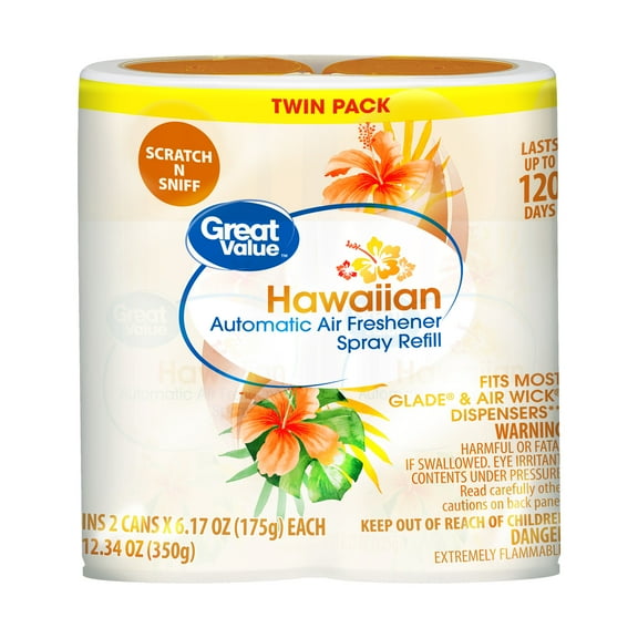 Great Value Automatic Air Freshener Spray Refill, Hawaiian, 2 Pieces