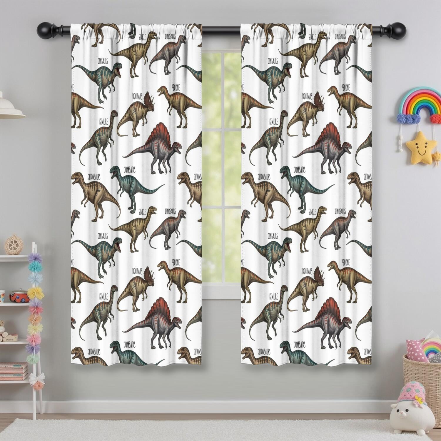 Blackout Kids Curtains,Cartoon Dinosaurs Names Pattern Childrens Insulated Curtains Set Of 2,Bedroom Essentials,Toddler Room Decor 42"x63"