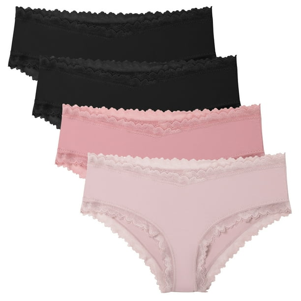 Charmo Womens Plus Size Cotton Underwear Lace Trim Soft Birefs Panties Pack  of 4 