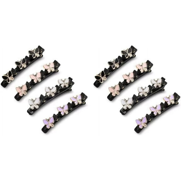 Butterfly Braided Hair Clips, 8pcs Side Hair Clip Hair Hold Barrettes Sparkling Crystal Stone Braided Hairpin No-Slip Grip Jaw Clips Sweet Hair Decorate Clips
