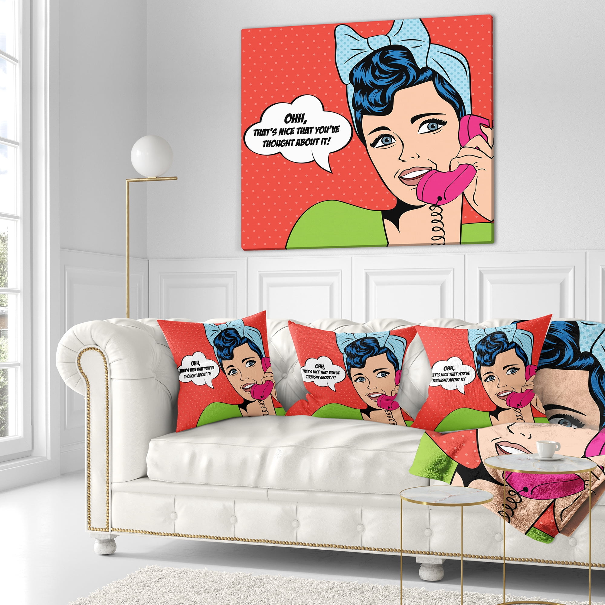 Designart Woman Talking on Phone - Abstract Portrait Throw Pillow - 18x18