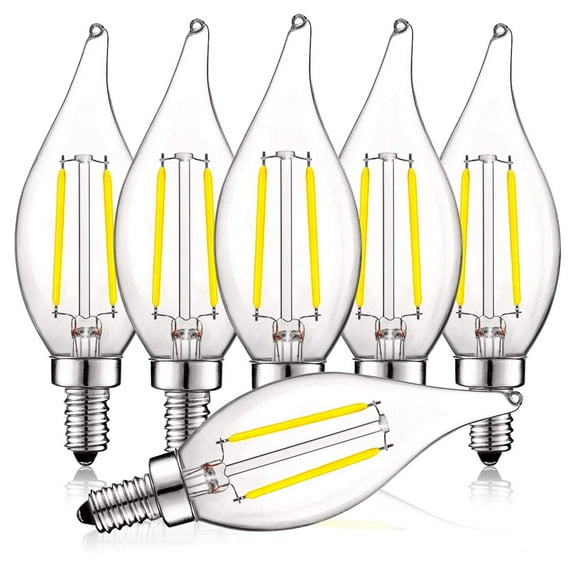 Luxrite 4W E12 Vintage Candelabra Dimmable LED Light Bulbs, 40W Equivalent 400 Lumens, 5000K Bright White, Flame Tip, 6-Pack