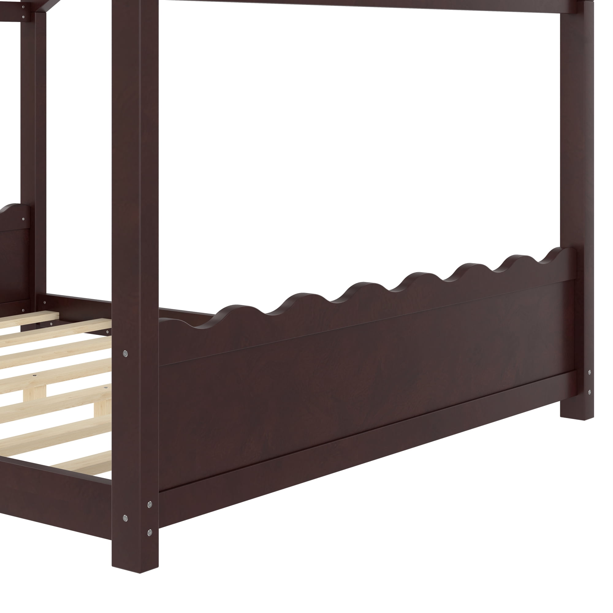 Leumius Queen Size House Shape Bed,Montessori House Bed Solid Wood Floor Bed for Kids,No Box Spring Needed,Espresso