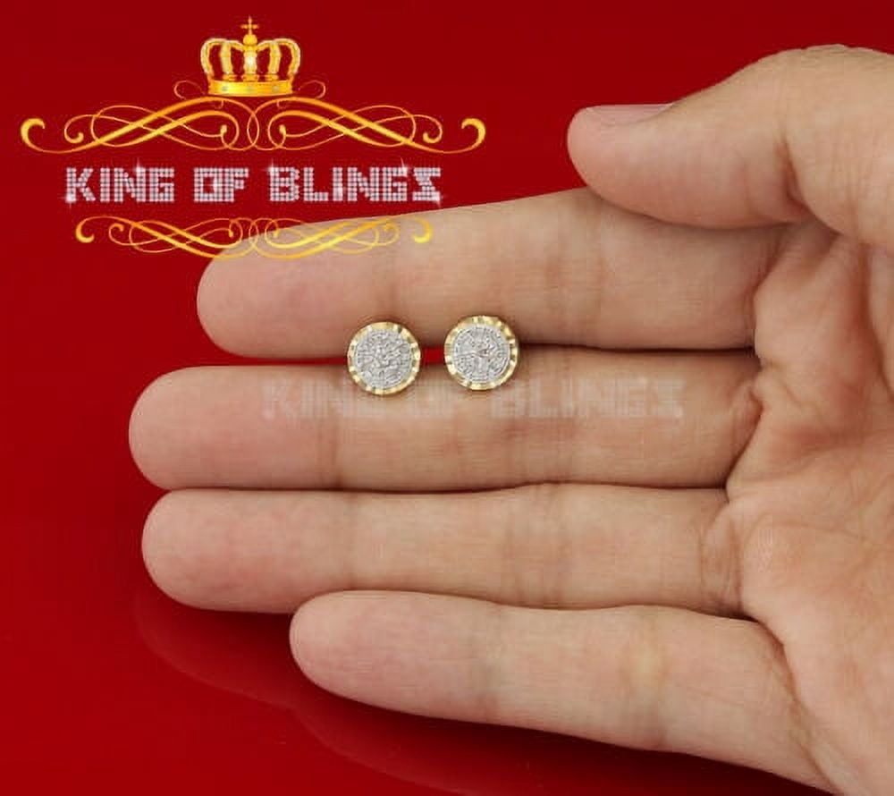 King of Bling's 925 Sterling Silver 0.15ct Diamond For Ladies & Men's Yellow Stud Round Earrings