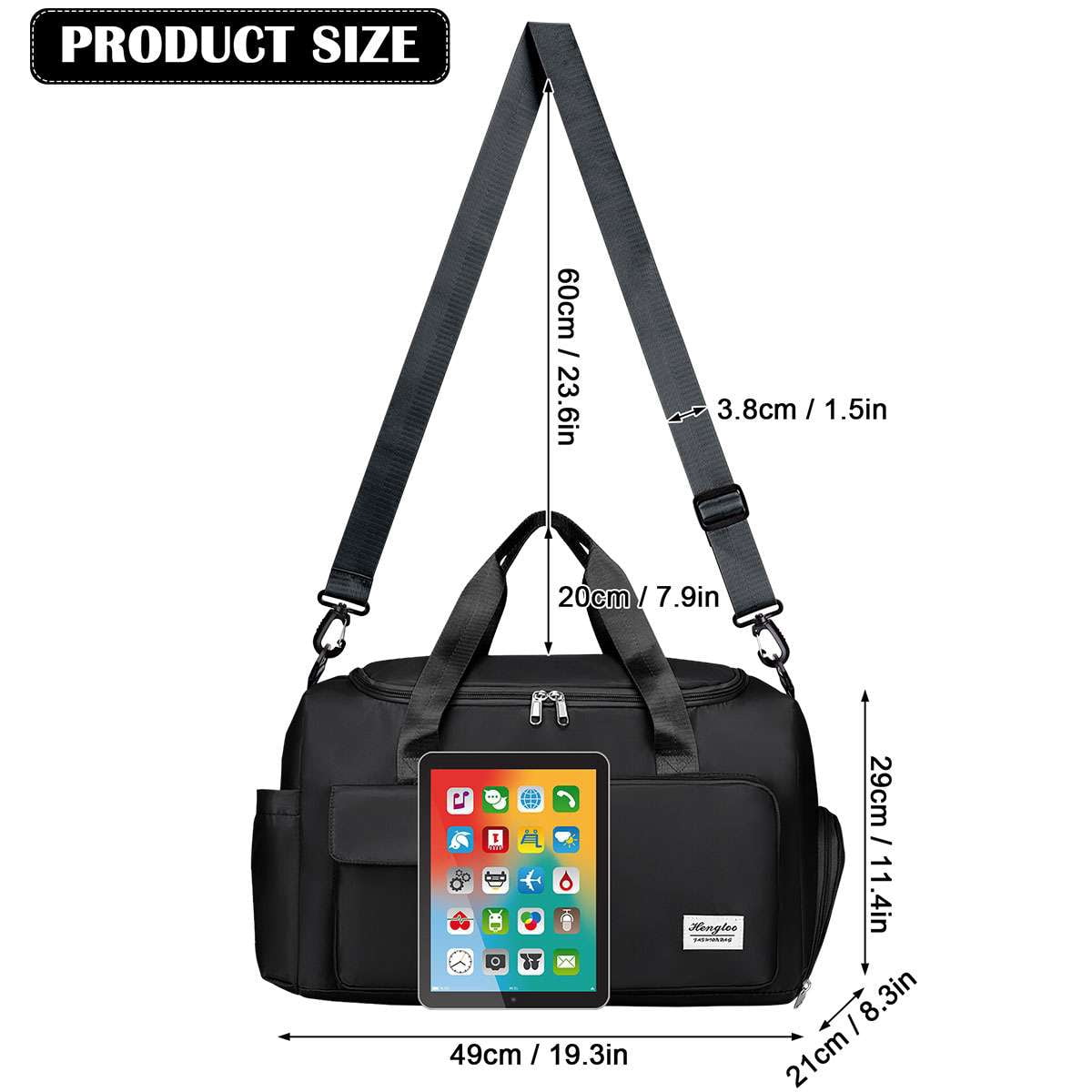 Spencer Gym Duffle Bag Backpack Waterproof Sports Duffel Bags Travel Weekender Bag for Men Women Overnight Bag with Shoes Compartment, Black