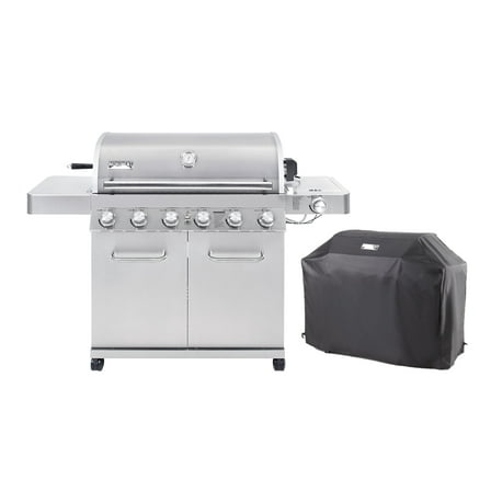Monument Grills 6-Burner Propane Gas Stainless Grill with LED Controls, Side Burner, Rotisserie Kit, and Grill Cover