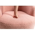 thumbnail image 2 of Swivel Barrel Chair, Modern Wool Fabric Upholstered Accent Club Armchair with Metal Swivel Loop, Comfy Round Single Leisure Sofa Chair for Living Room Bedroom Office Coffee Shop, Light Pink, 2 of 9