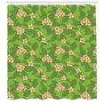 thumbnail image 3 of Leaves Shower Curtain, Repeating Hawaiian Frangipani Flowers Cartoon Design Blossoms Illustration, Fabric Bathroom Set with Hooks, 69W X 70L Inches, Lime Green and Peach, by Ambesonne, 3 of 3