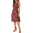 thumbnail image 5 of INSPIRE CHIC Women's Midi Floral Dresses Summer Casual Wedding Guest Sleeveless Dress XL Burgundy, 5 of 8