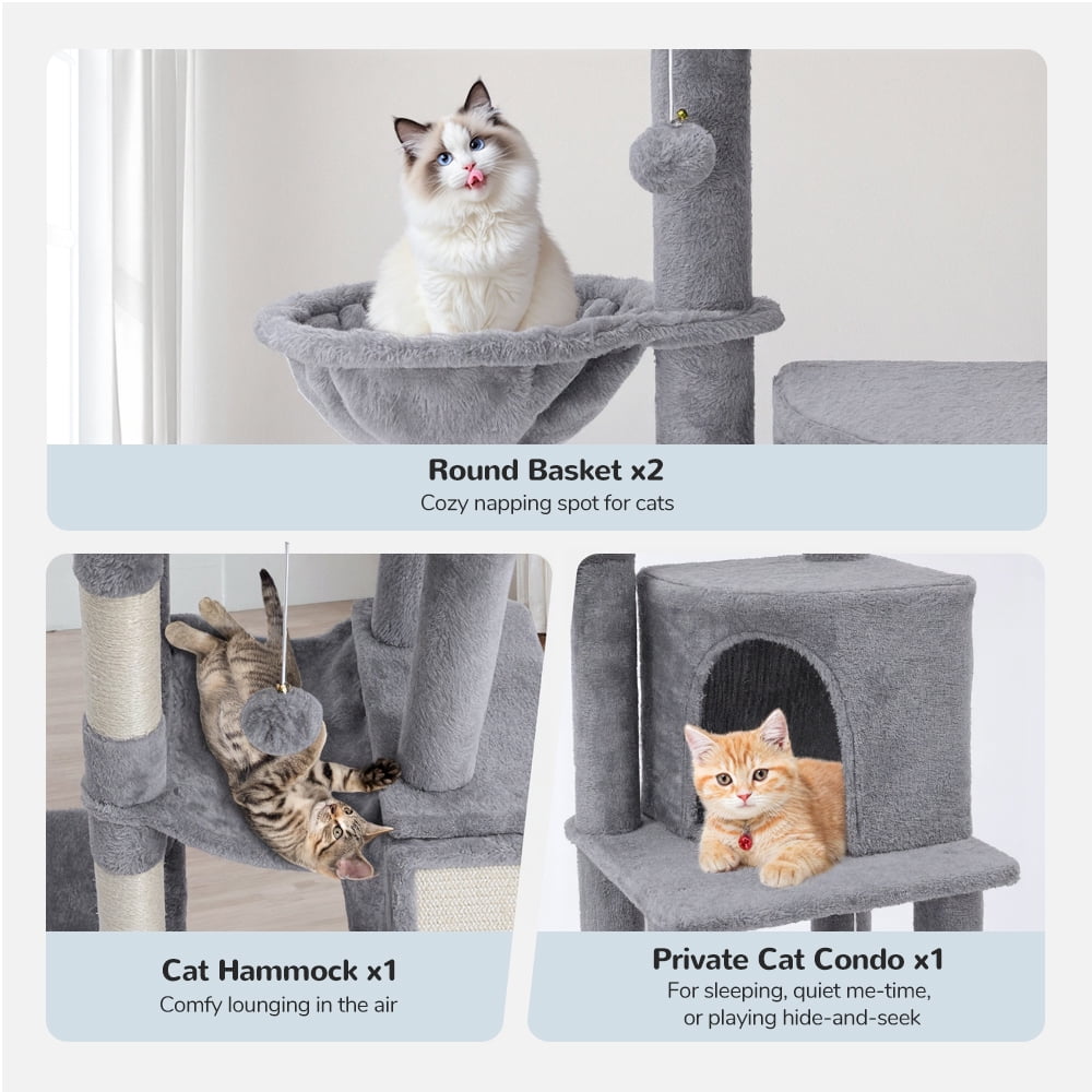 Floor to Ceiling Cat Tree, DOMIPET 85.6"-114"  Adjustable Height Cat Tower  7-Level Tall, Furniture Climbing Cat Scratching Post Tower
