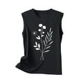 thumbnail image 4 of HOMBOM Loose Fit Muscle Tank Tops for Women Black Dressy Leaf Print Crew Neck Sleeveless Tunic Blouse, 4 of 4