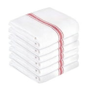 Nouvelle Legende Kitchen and Dish Towels, Cotton, 14 x 25 Inches, White with Red Herringbone Stripes, 6 Pack