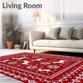 thumbnail image 2 of ODIKA 6'x9' Machine Washable Non-Slip Area Rug, Nordic Reindeer with Interlocking Snowflake Ornaments High Traffic Rug, Red, 618022, 2 of 7