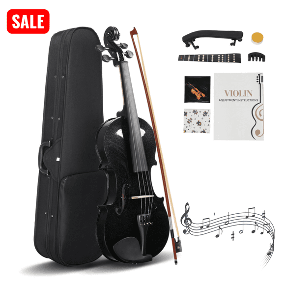 Tcbosik 4/4 Acoustic Violin Set, Acoustic Violin Beginner Set with Hard Case, Bow and Rosin, Fiddle Kit with Sordine, Extra Strings and Shoulder Rest, Black
