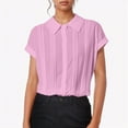 thumbnail image 2 of MIXUE Women Blouses Solid Color Lapel Short Sleeve Button Up Casual Work Loose Fit Womens Summer Tops Streetwear,Pink,XXL, 2 of 8
