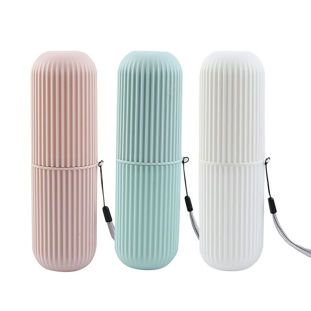 3pcs Travel Toothbrush Case Simple Toothbrush Box Portable Toothbrush Case Wash Cup (White Green Pink)