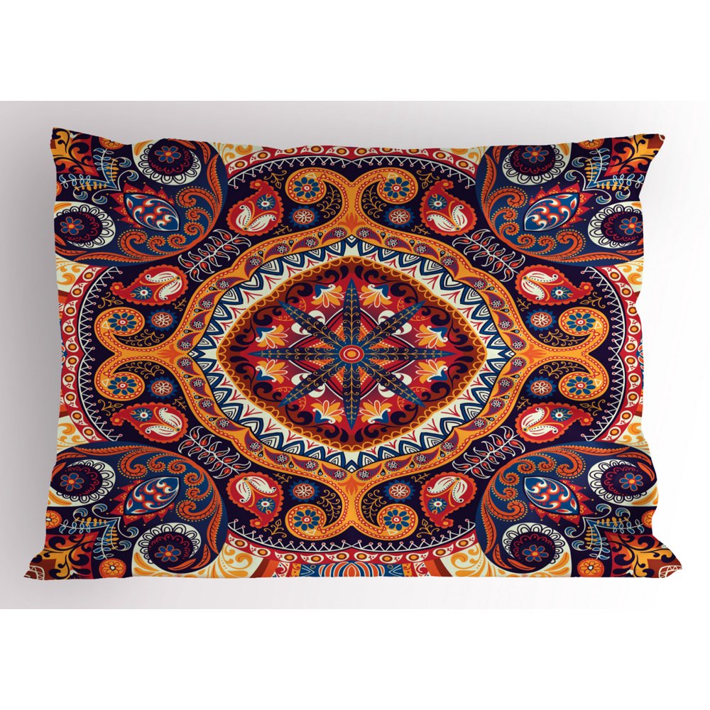Paisley Pillow Sham Arabic Style Ornamental Rug Pattern Inspired Design