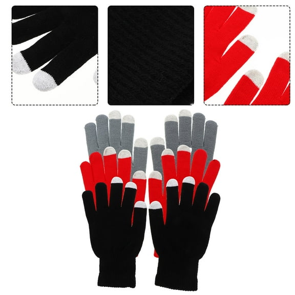 Raindrops 3 Pairs Winter Gloves Touchscreen Gloves for Warmth Knitted Fabric Plush Inside Men and Women Use