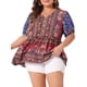 thumbnail image 1 of Camisas de verano de mujer plus size con cuello en V y mangas cortas de linterna Agnes Orinda, blusas boho de peplum floral 2X azul, 1 of 8