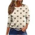 thumbnail image 6 of 3/4 Sleeve Tops for Women Crew Neck Graphic Printed Base Tee Shirt Loose Spring Fall Summer Casual Outfits (XL, Khaki|Bowknot), 6 of 7