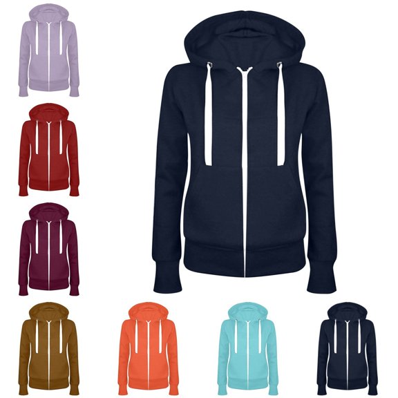 Zysthvn Winter Womens Hoodies Zip up Fleece Drawstring Casual Ladies Sweatshirts Solid Long Sleeve Warm with Pockets Lightweight Tops