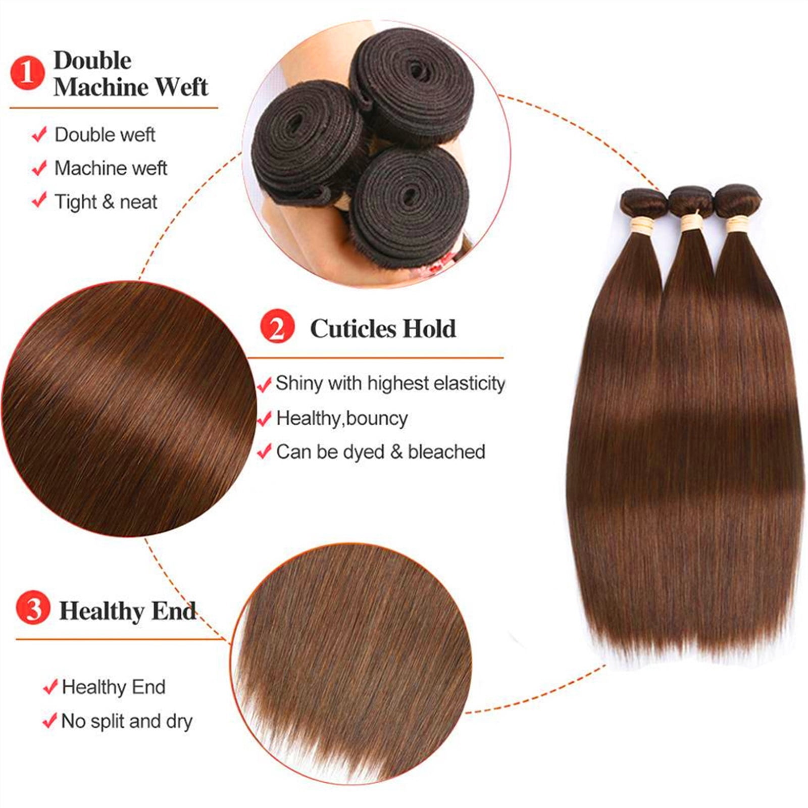 Light Brown Straight Human Hair Bundles 8-32 Inch  Human Hair Extensions for Black Women 1 / 3 / 4 Bundles(#4)