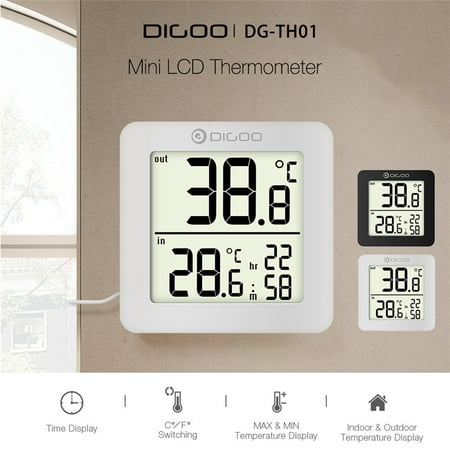 - DIGOO Mini LCD Digital Thermometer Humidity Meter Multifunction Indoor Outdoor Probe Temperature Sensor Monitor, Black/White