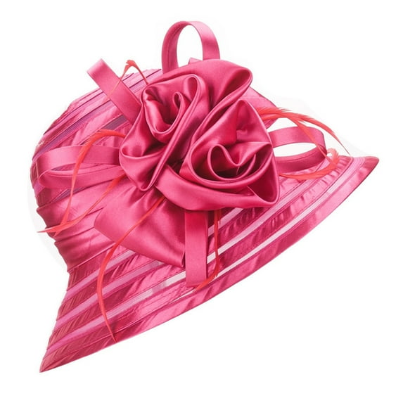 HEVIRGO Sun Hat Flower Decor Wide Brim Lightweight Stripe See-through Mesh Women Church Cap Bridal Hat Red Mesh