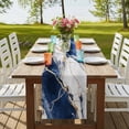 thumbnail image 3 of Marble Navy Blue Table Runner 120 Inches Long,Abstract Gold White Brick Stone Motif Cotton Linen Table Runners Dresser Scarves,Decorative Tabletop Scarf Furniture Cover for Home Dinner Party 13"x120", 3 of 8