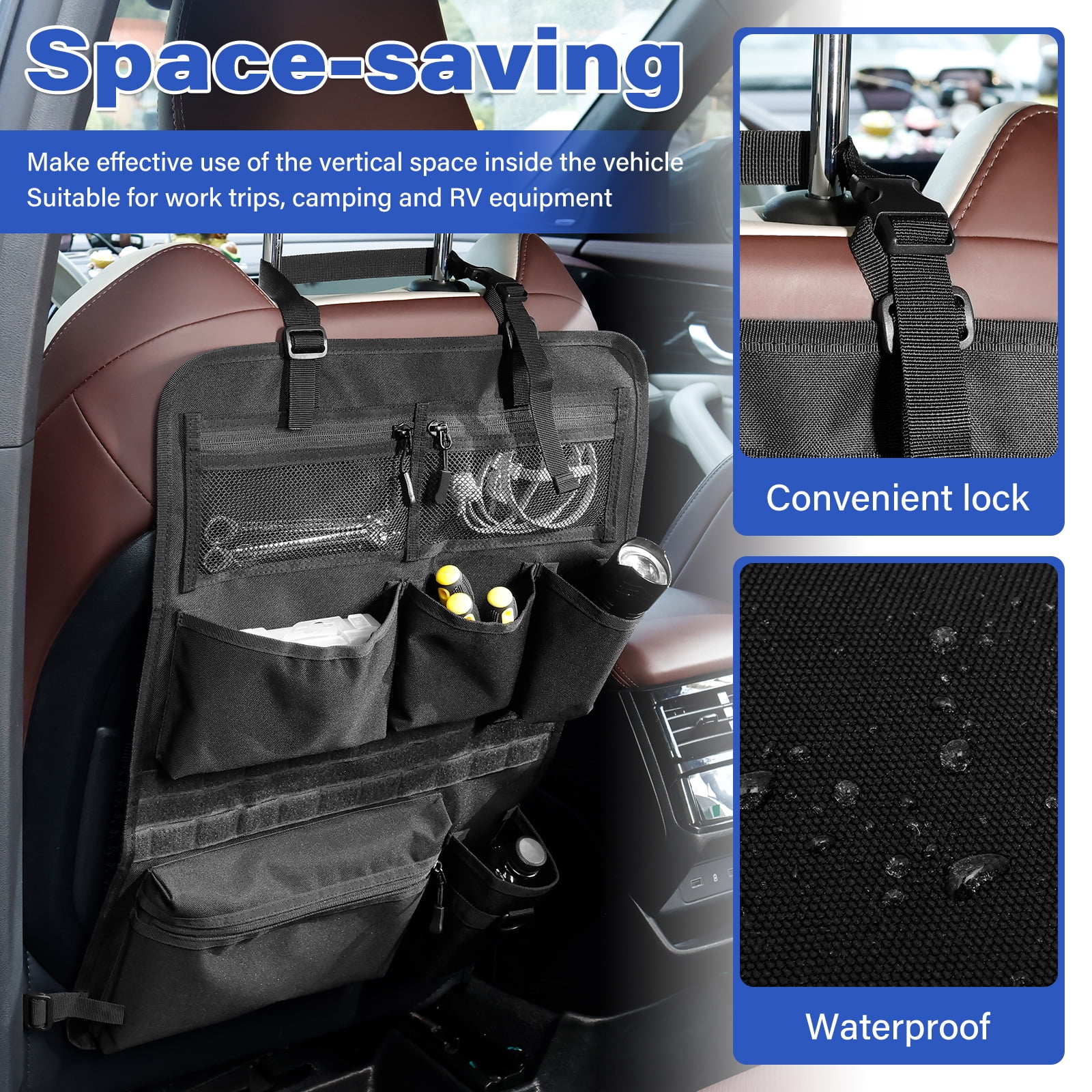 Car Backseat Organizer with 7 Storage Pockets, Adjustable Straps, Universal Fit Seat Back Storage Bag for Road Trips, RV, and Daily Commuting
