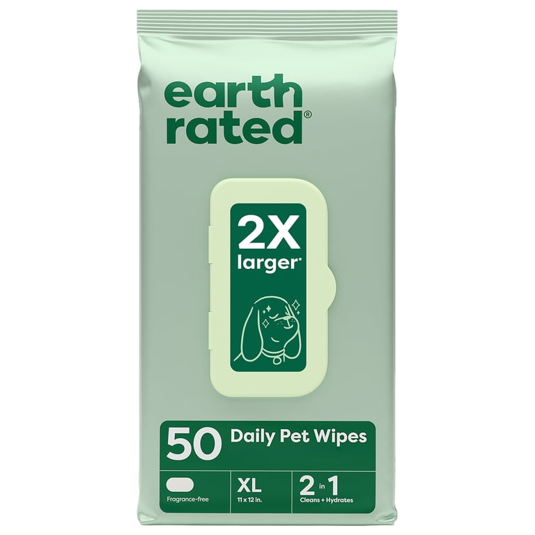Earth Rated XL Dog Grooming Wipes, Unscented, 50 Count photo 1