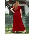 thumbnail image 5 of SHOWMALL Women's Plus Size Maxi Dress with Pockets, Burgundy 1X Short Sleeve Scoop Neck Casual Summer & Wedding Guest Dress, 5 of 5