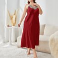 thumbnail image 3 of ylioge XL-5X Plus Size Nightgowns for Women Lace V Neck Silk Satin Sleepshirts Trendy Solid Color Spaghetti Strap Loungewear Pajama Dresses, 3 of 5