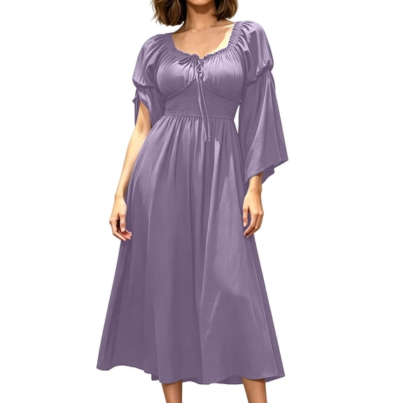 Women's Palace Dresses Long Sleeve Loose Solid Color Elegant Halloween Costume Party Dress